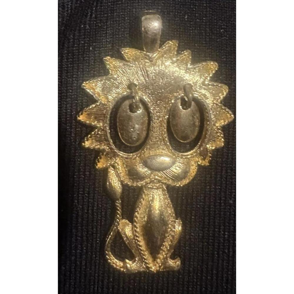 Vintage 1960s/70s Lion Cub Kitten Pendant Golden Dangling Crystal Eyes